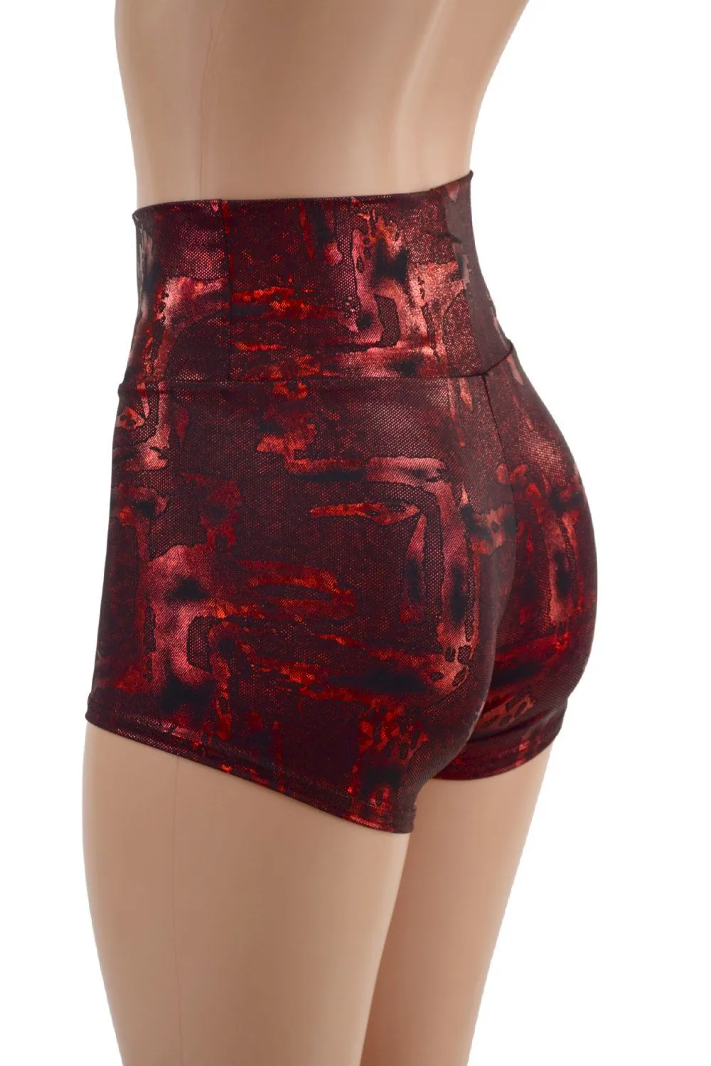 Primeval Red High Waist Shorts