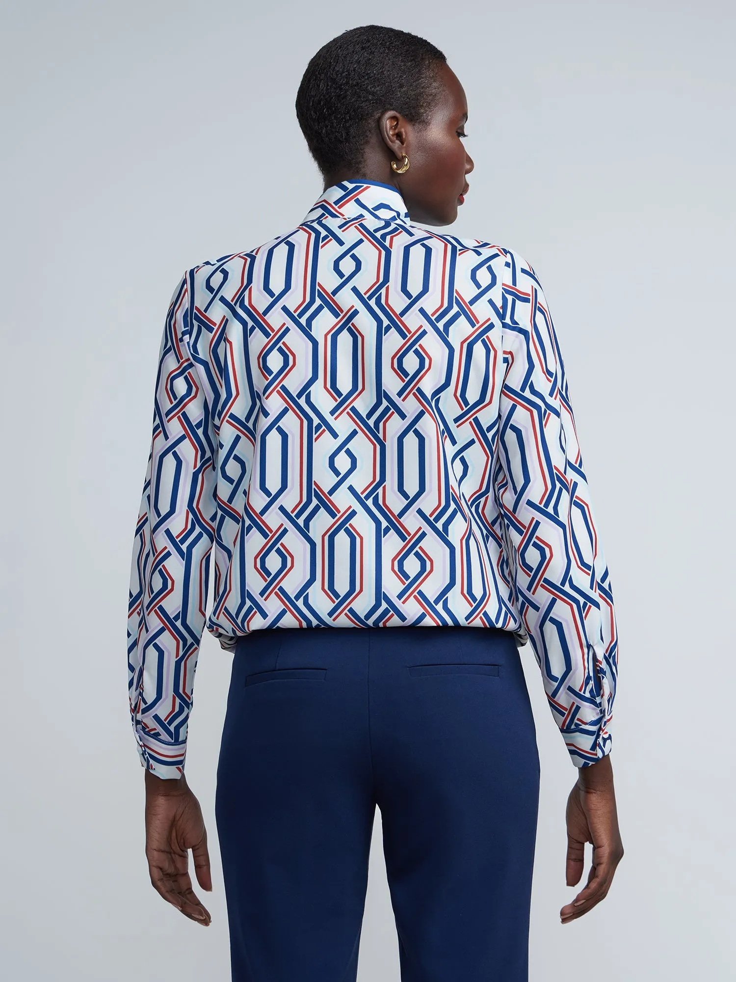Printed Surplice Tie-Neck Full Sleeve Blouse