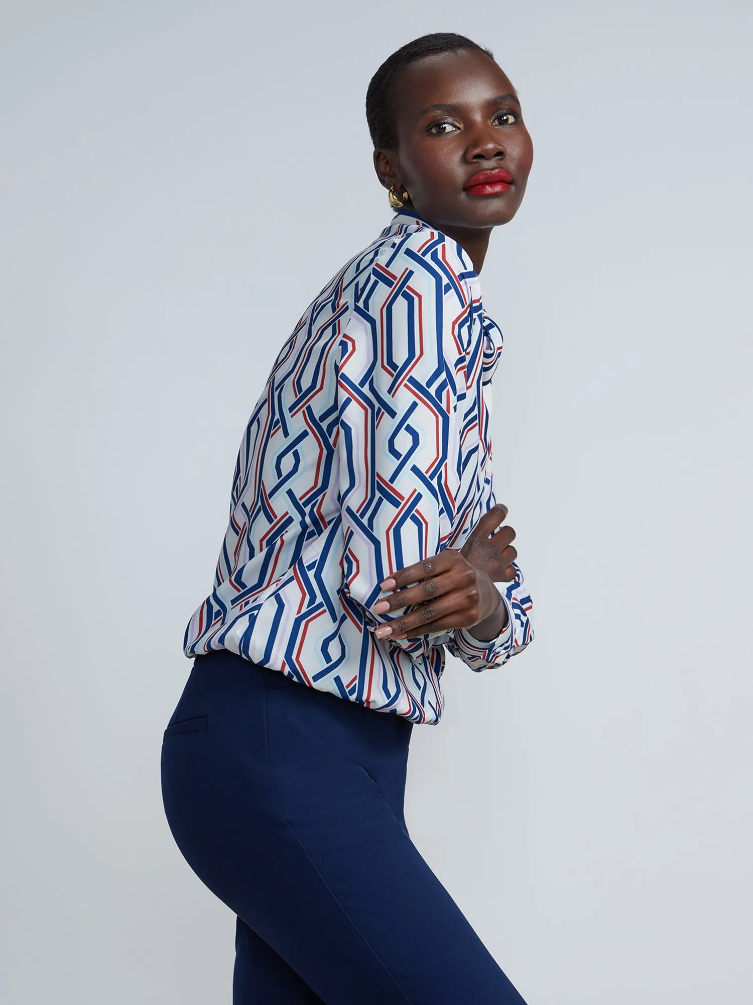 Printed Surplice Tie-Neck Full Sleeve Blouse