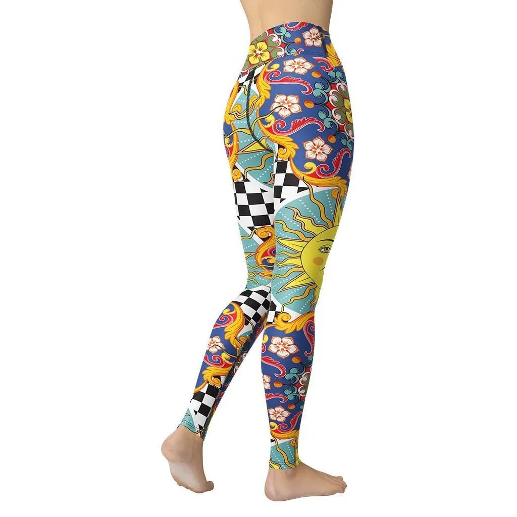 Psychedelic Sun Print Yoga Leggings