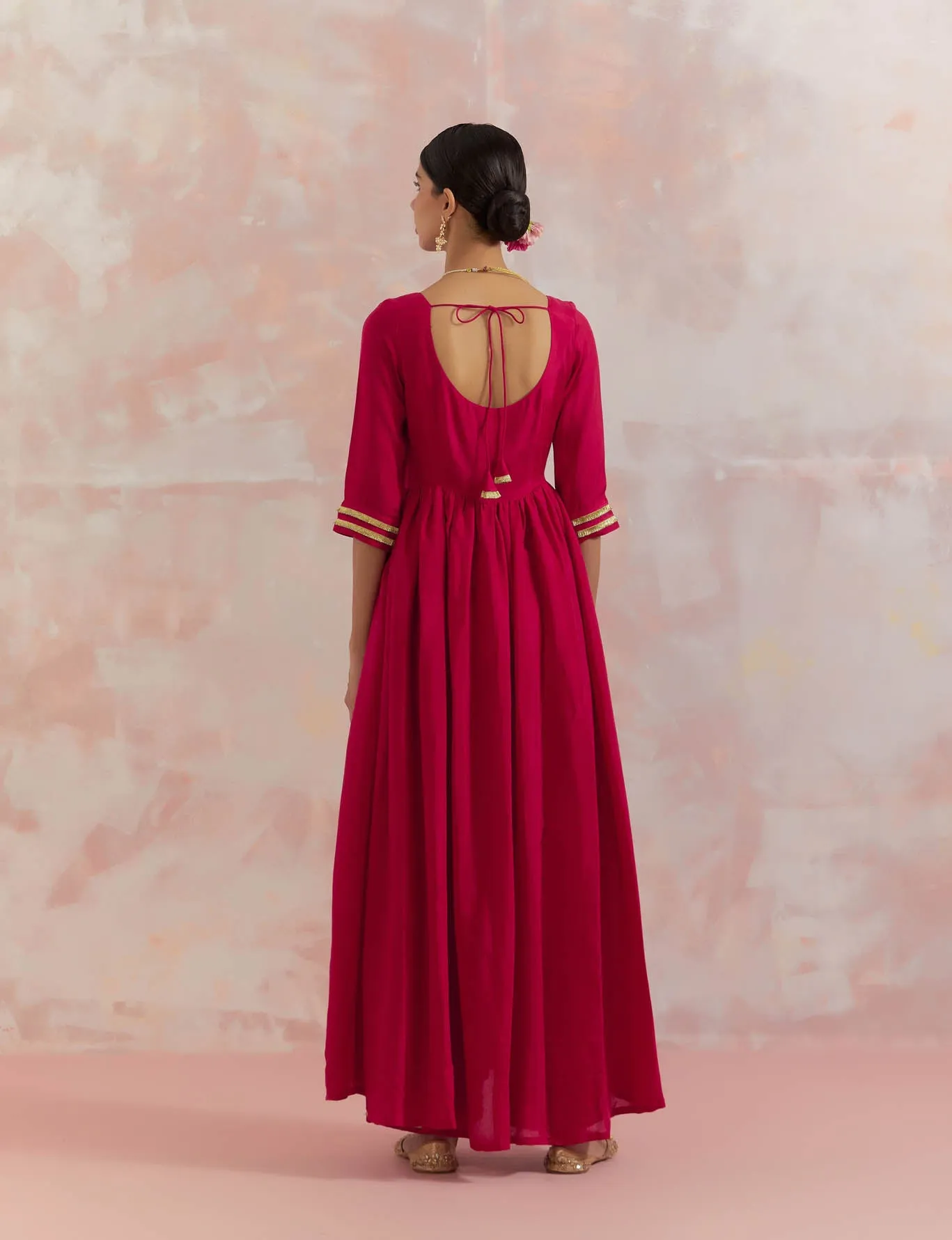 Red Afreen Gathered Anarkali Kurta Set (Set Of 3)