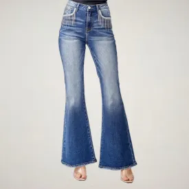 Risen High Rise Rhinestone Flare Jeans