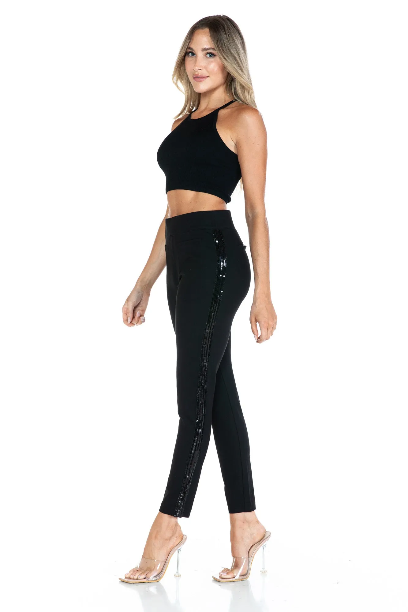 Sequin Trimmed Ponte Pant