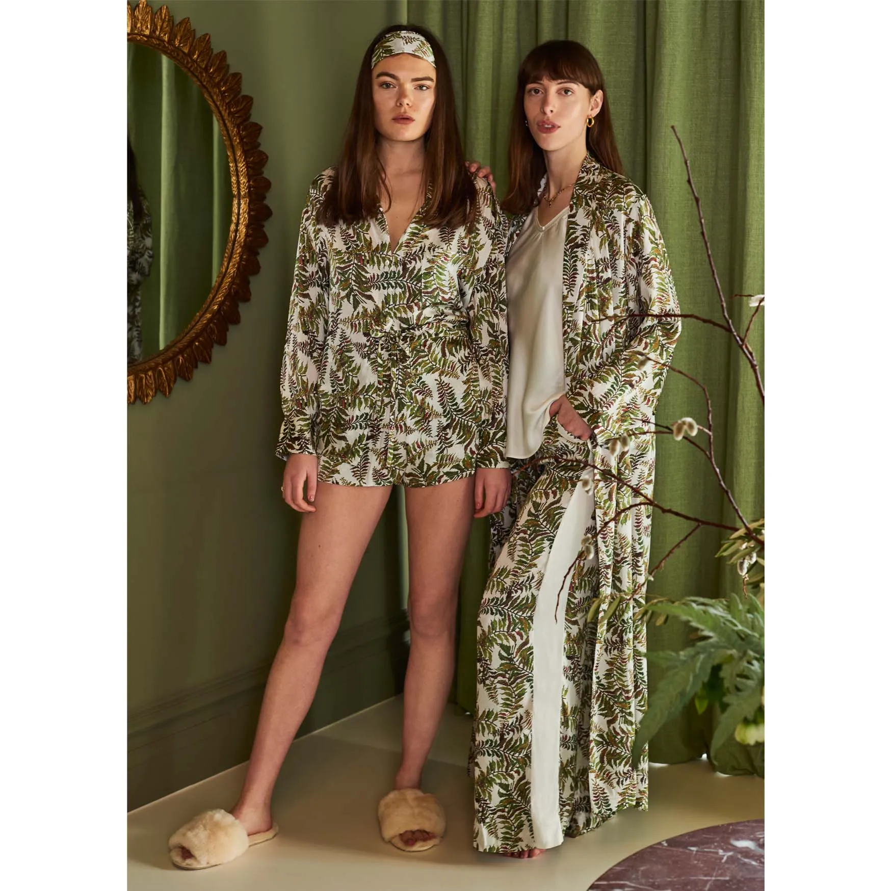 Silk Trousers in Fern with Stripe