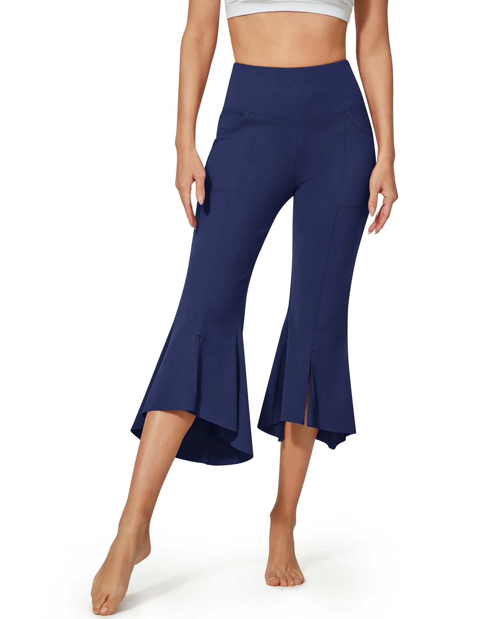 Stretch High-Waist Ruffle Yoga Casual Capri Pants