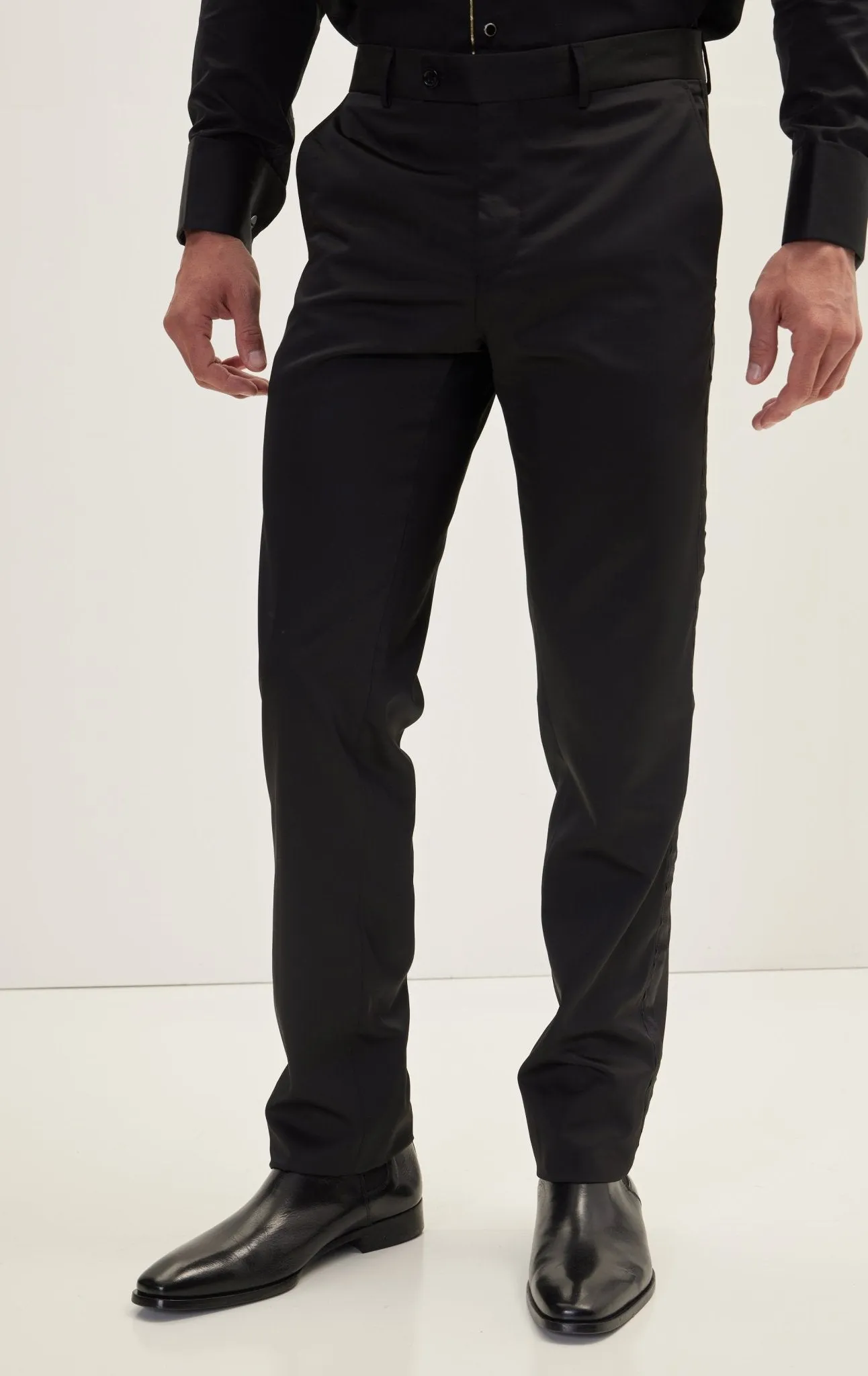 Striped Fitted Tuxedo Pants - Black