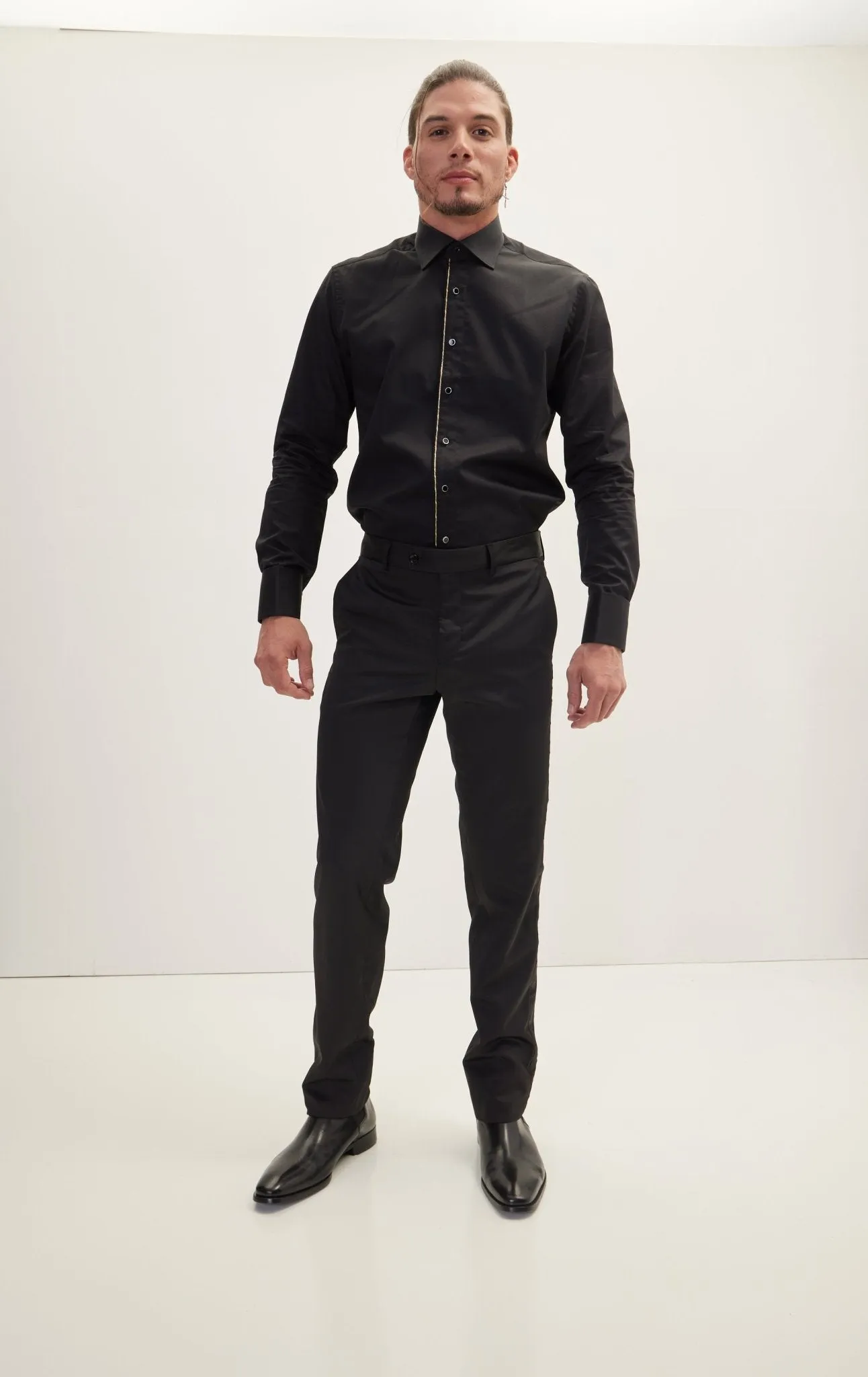 Striped Fitted Tuxedo Pants - Black