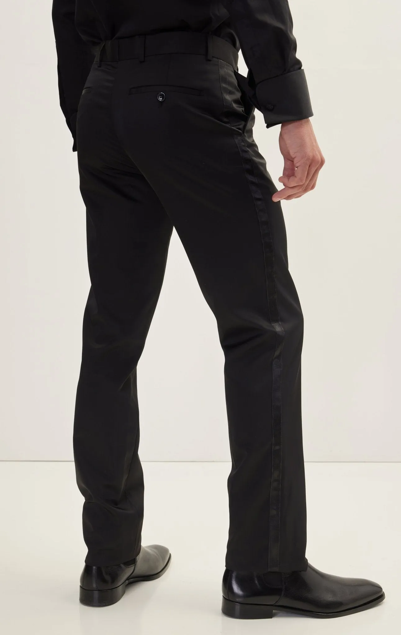 Striped Fitted Tuxedo Pants - Black