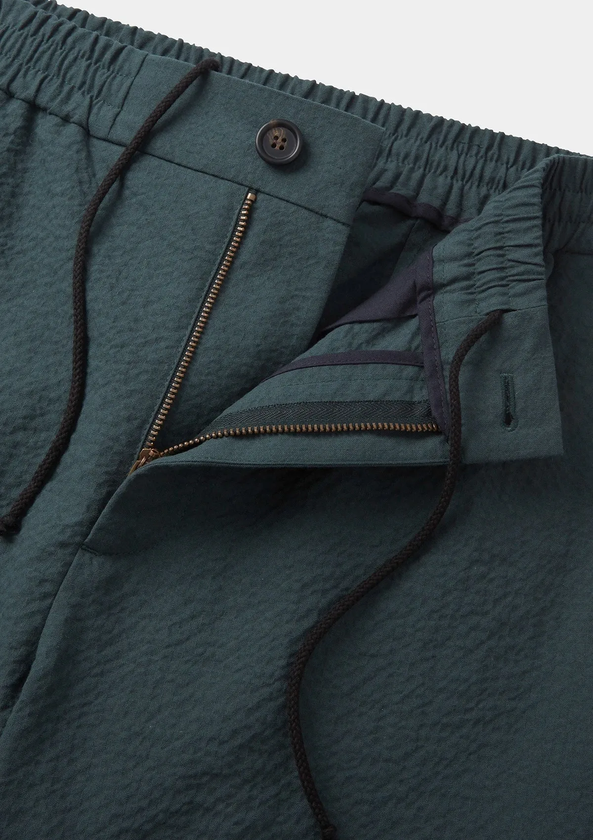 Teal Seersucker Drawstring Trousers