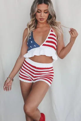 The Theme Is Patriotic American Flag Knit Top