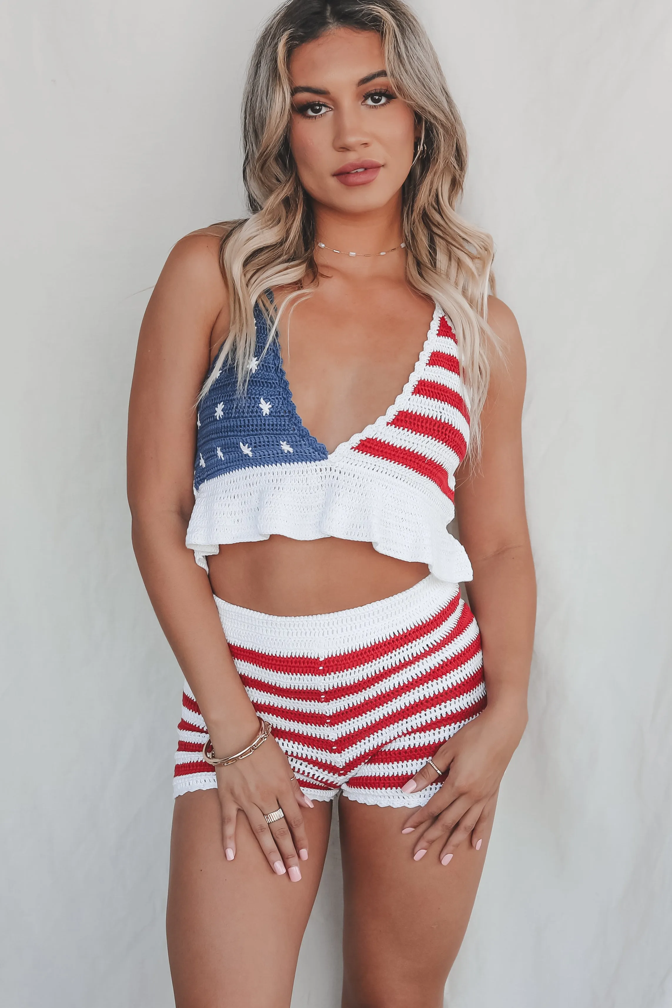 The Theme Is Patriotic American Flag Knit Top