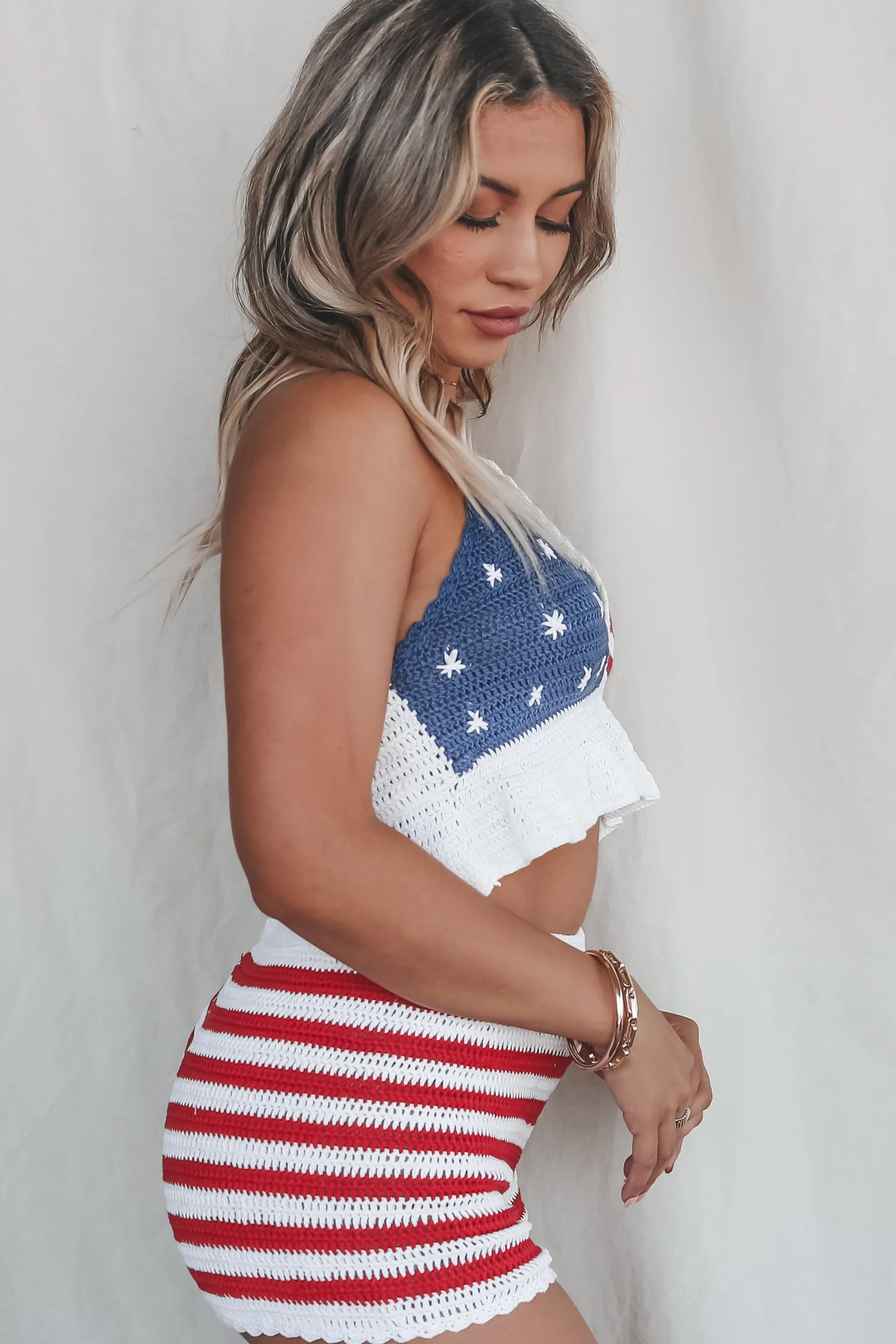 The Theme Is Patriotic American Flag Knit Top