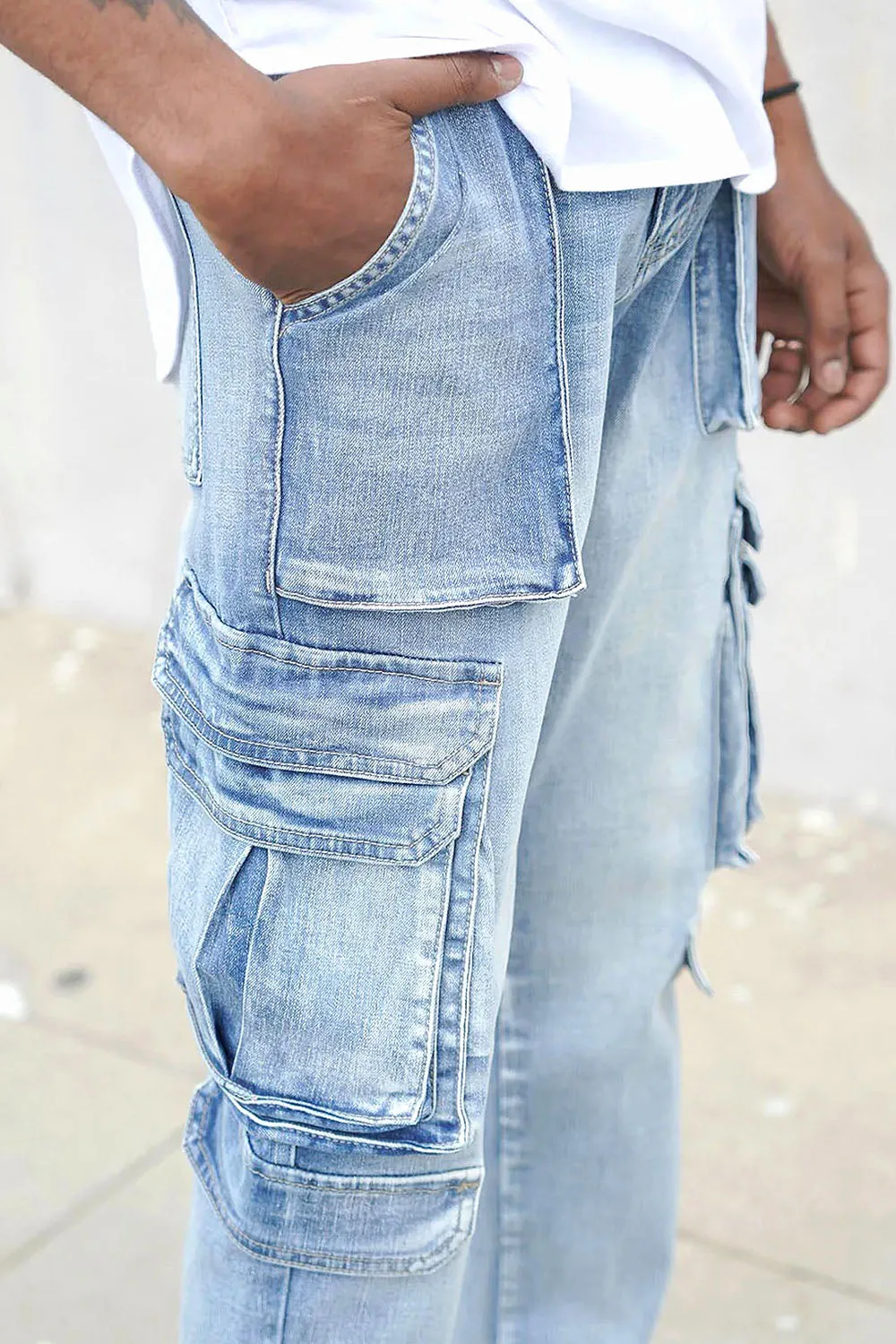 Utility Cargo Relaxed Slim Fit Denim Jeans