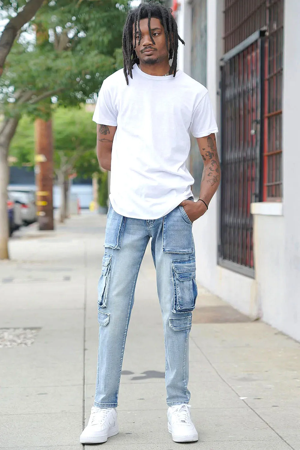 Utility Cargo Relaxed Slim Fit Denim Jeans