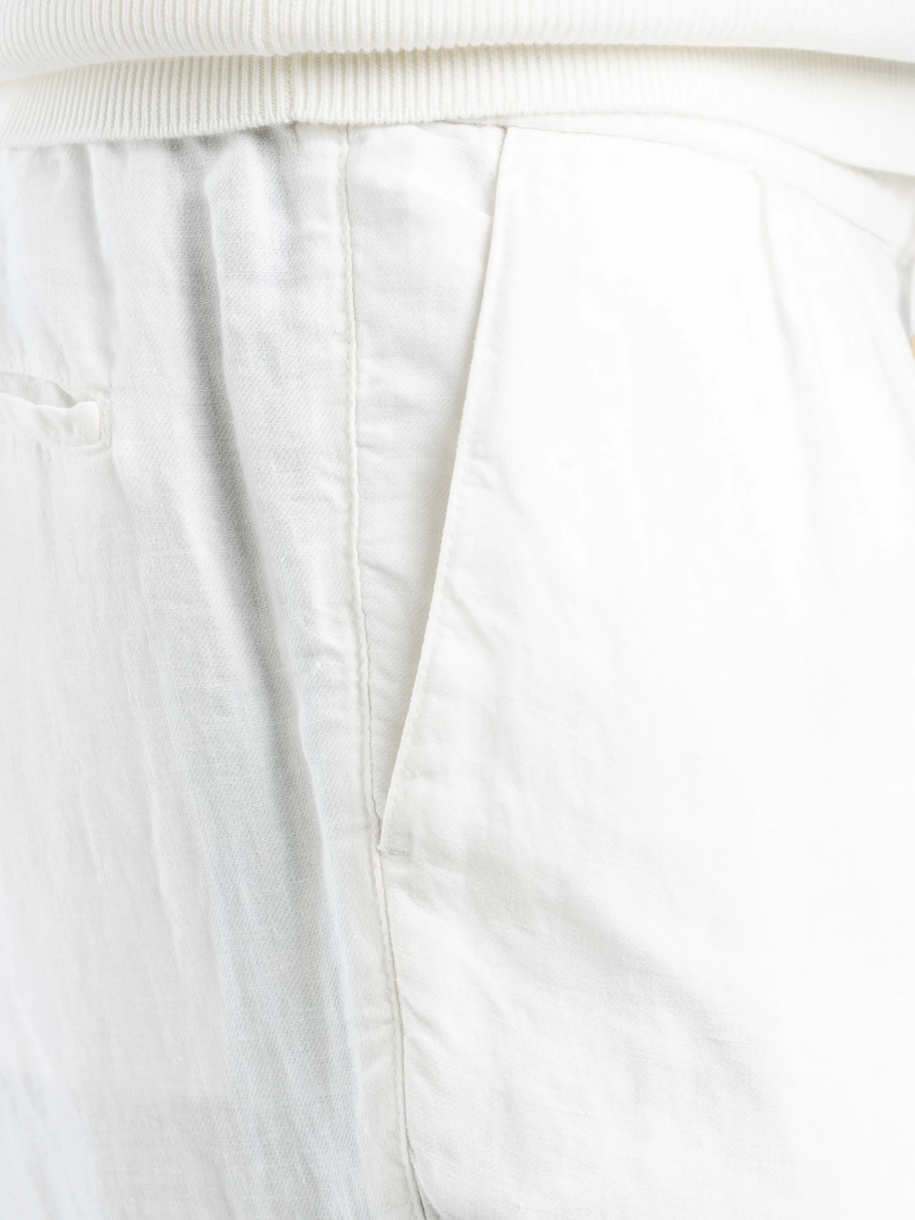 White Garment-Dyed Linen Gabardine Trousers