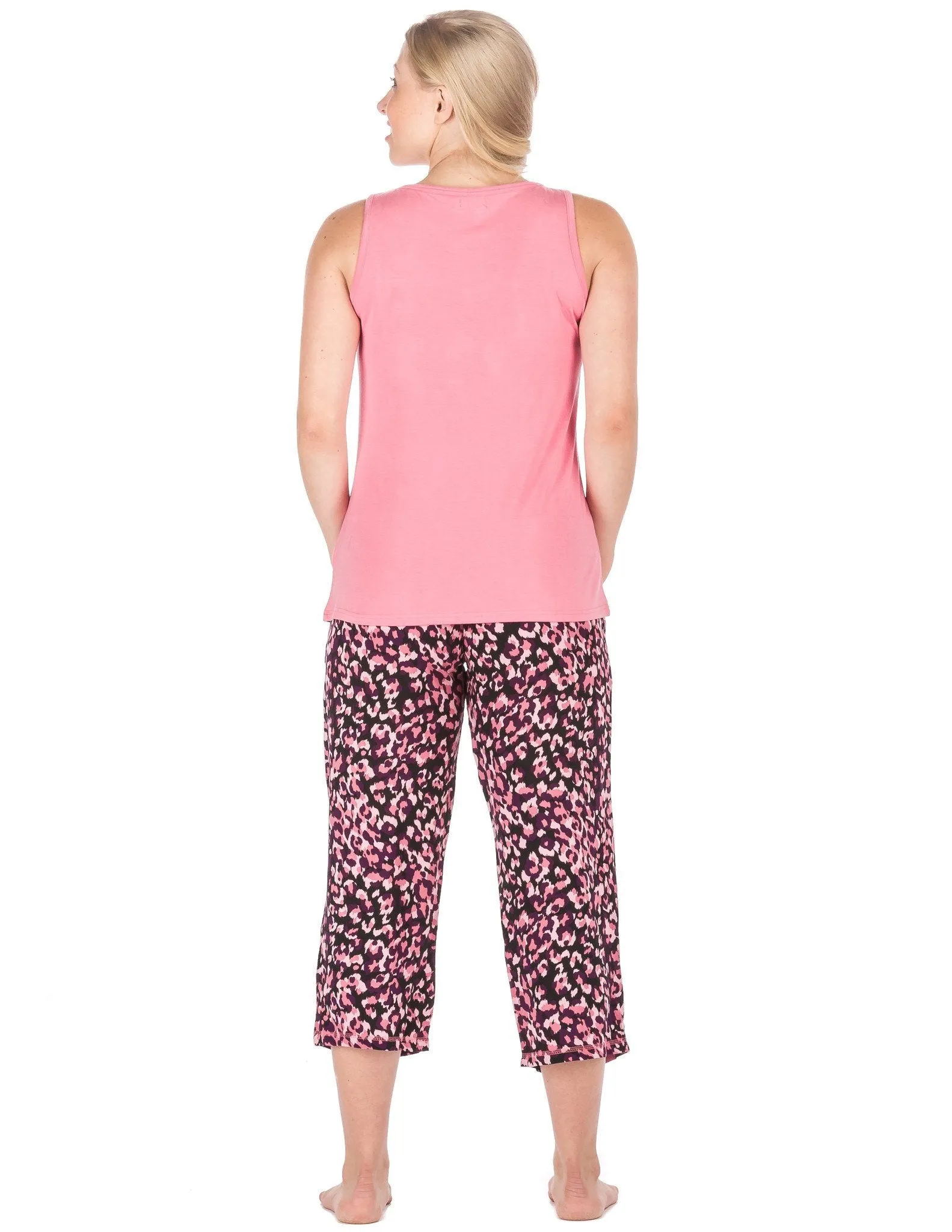 Women's Cool Breeze Woven Capri Lounge Set - Leopard - Purple/Pink
