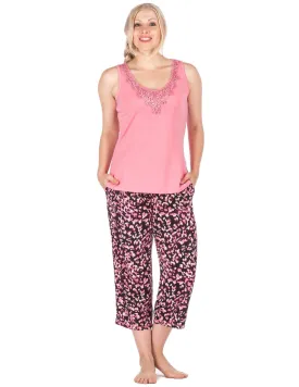 Women's Cool Breeze Woven Capri Lounge Set - Leopard - Purple/Pink