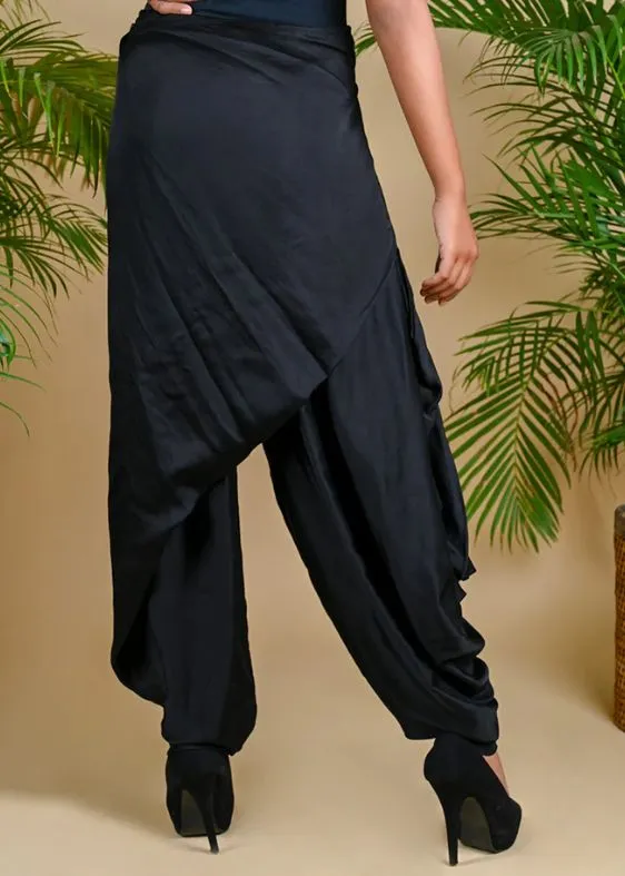 Wrap Button Dhoti Pant- Black