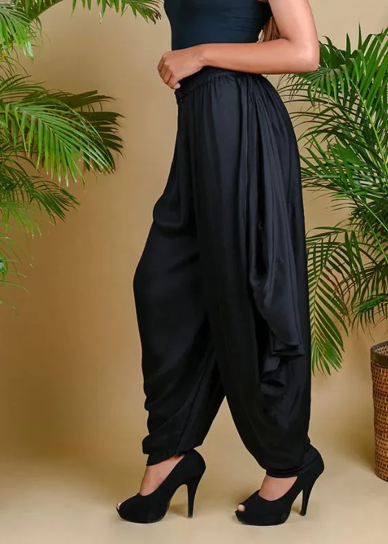 Wrap Button Dhoti Pant- Black